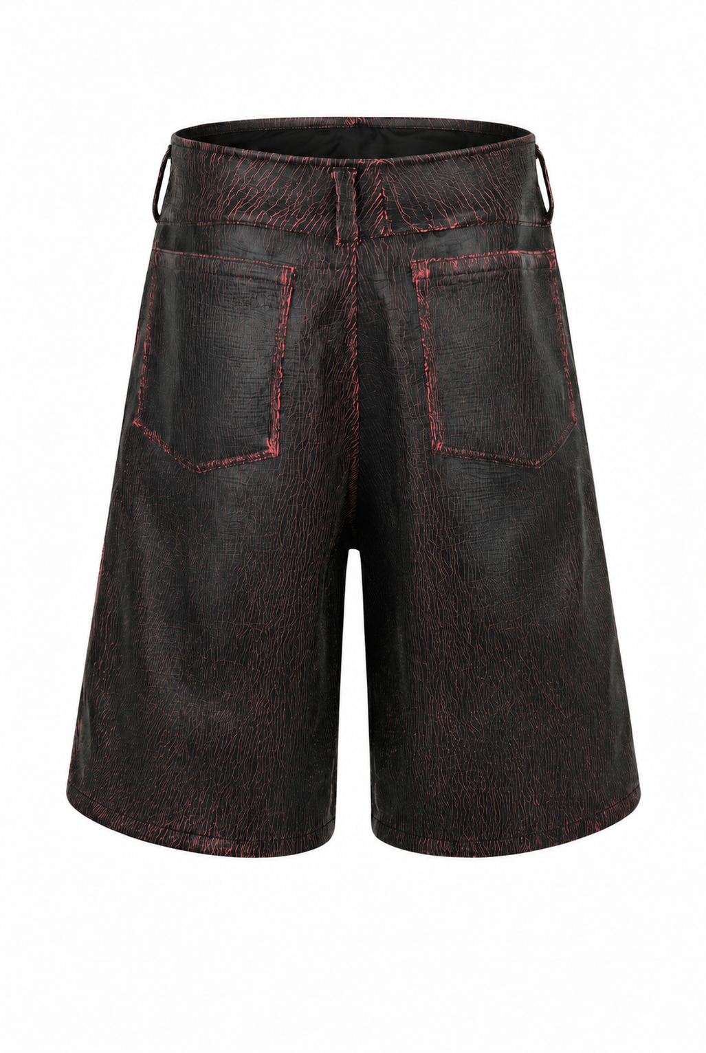 Red Cracked Leather Shorts