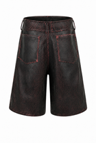 Red Cracked Leather Shorts