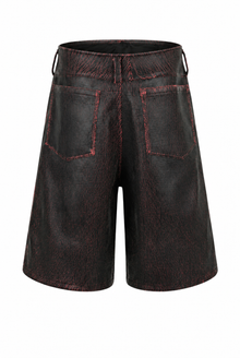 Red Cracked Leather Shorts