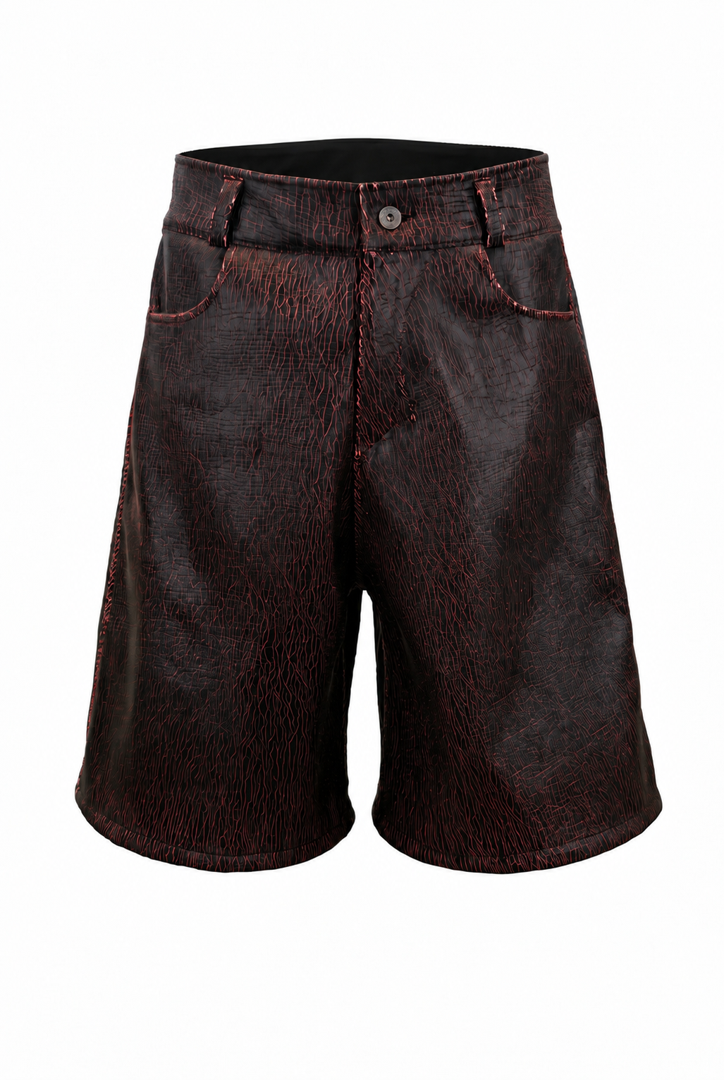 Red Cracked Leather Shorts