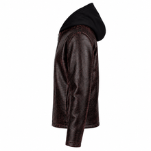 Hooded Red Cracked Leather Jacket
