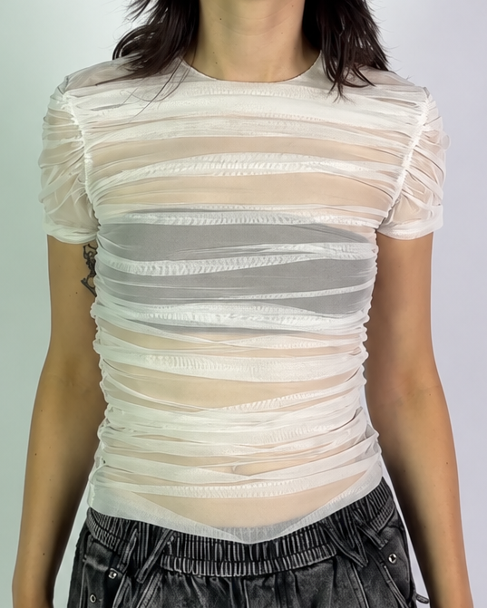 Drape T-Shirt White Transparent Without Collar Sample