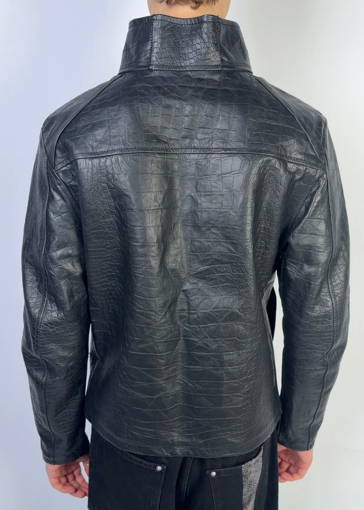 Crocodile Embossed Leather Jacket Sample