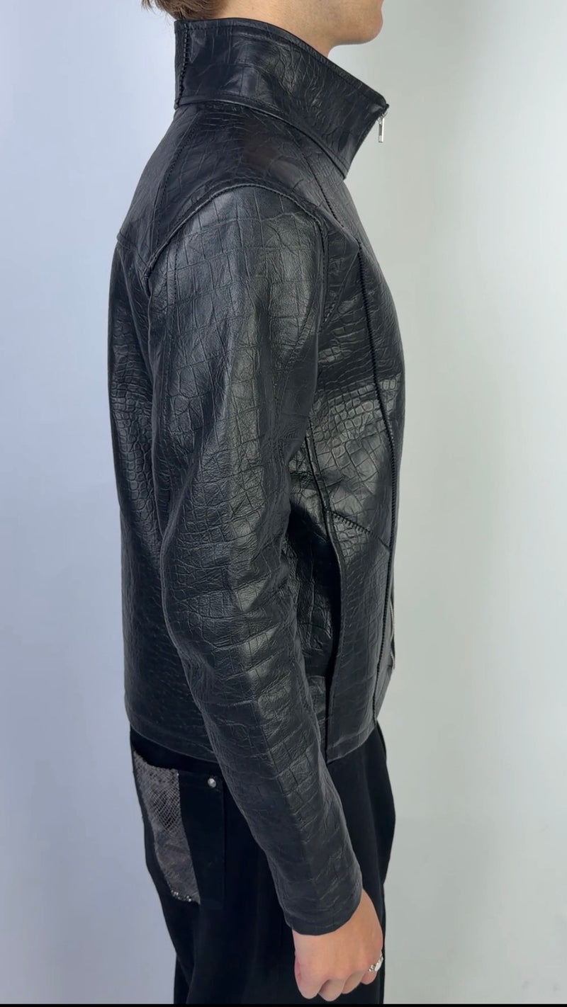 Crocodile Embossed Leather Jacket Sample