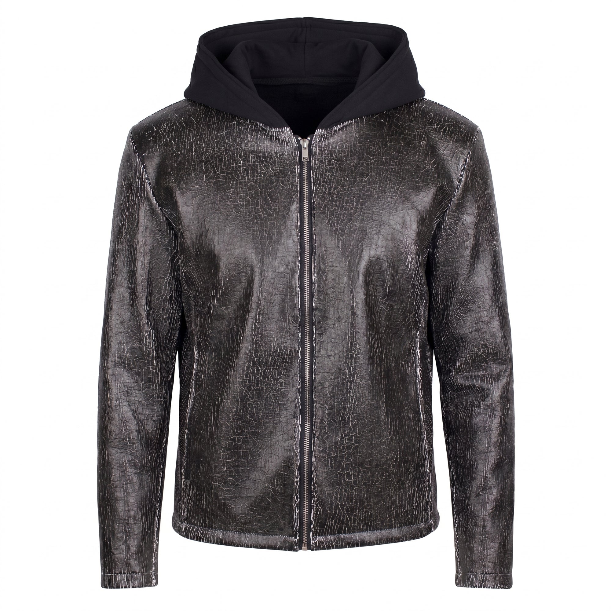 Hooded Cracked Leather Jacket