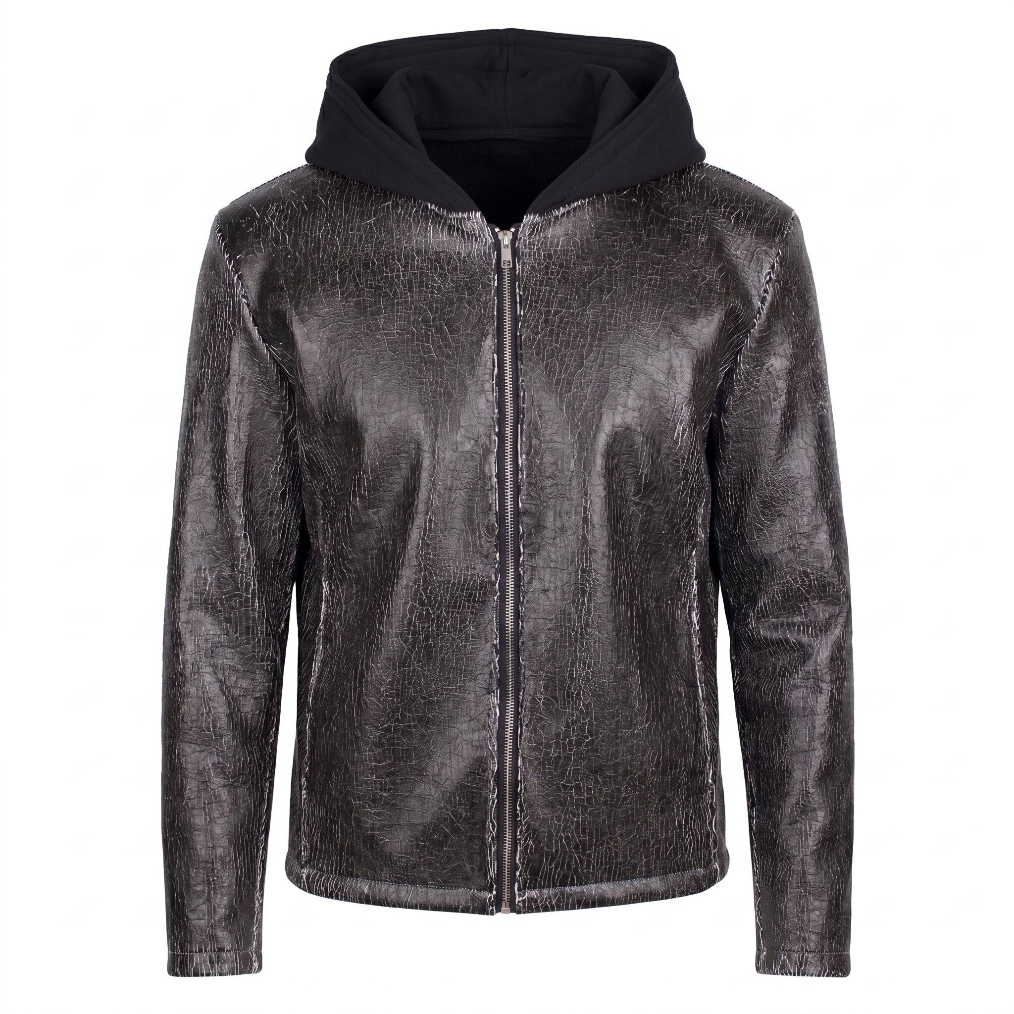 Hooded Cracked Leather Jacket