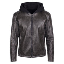Hooded Cracked Leather Jacket