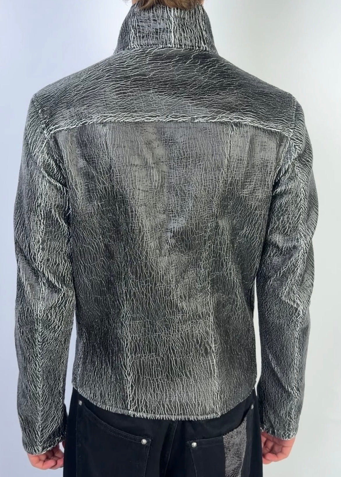 Magnetic Cracked Leather Jacket Sample