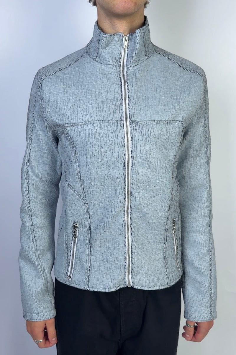 Magnetic Cracked Leather Jacket White Sample