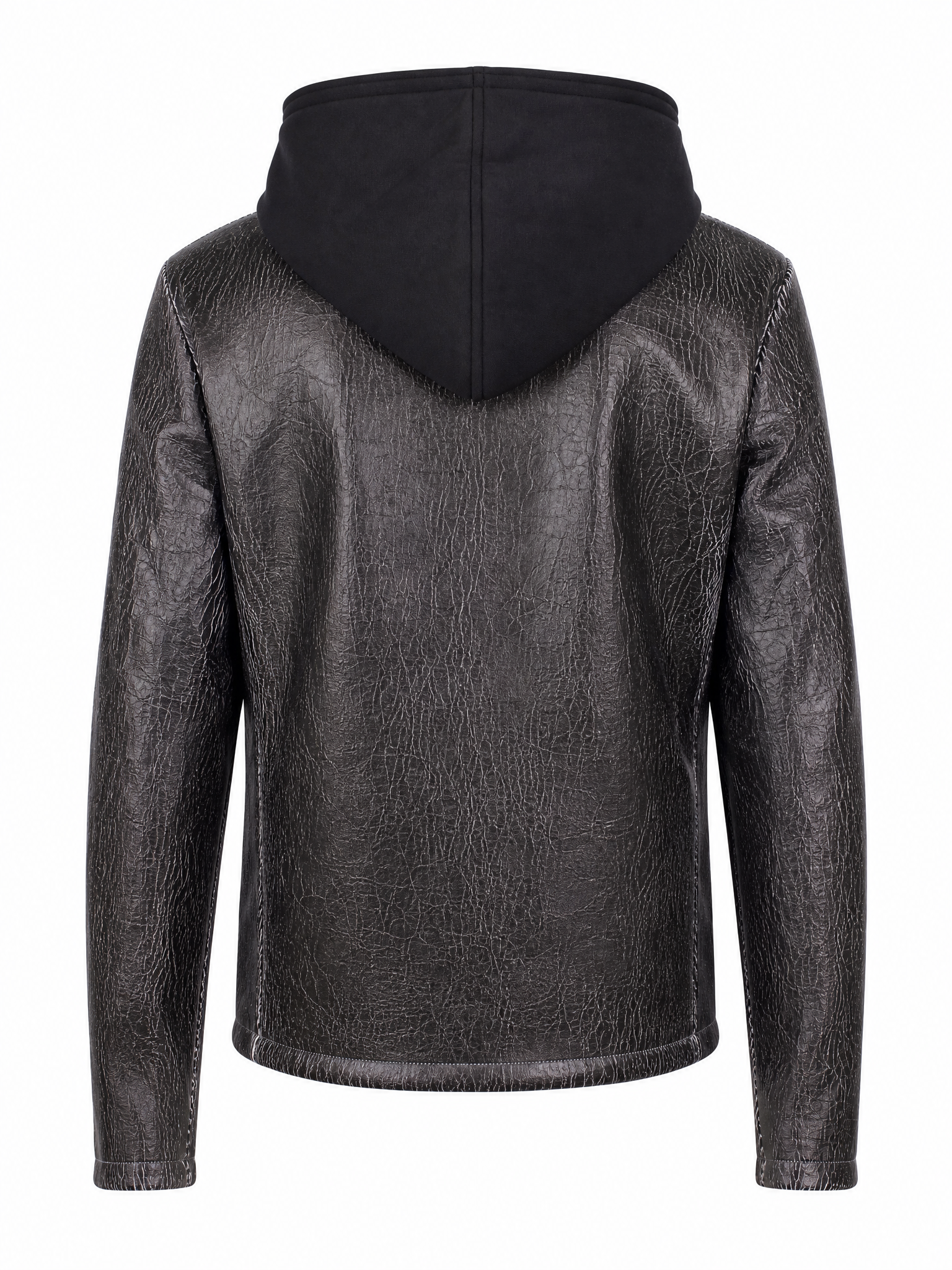 Hooded Cracked Leather Jacket