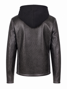 Hooded Cracked Leather Jacket