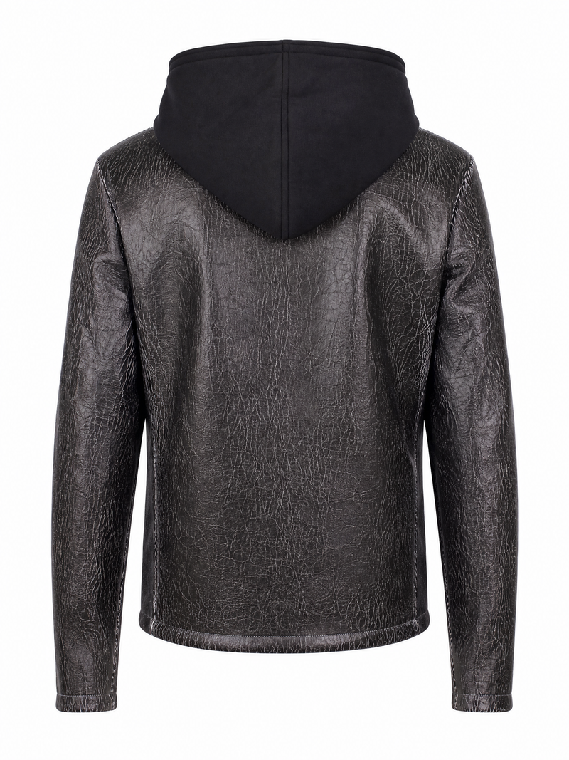 Hooded Cracked Leather Jacket